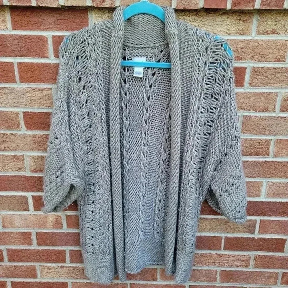 Chico's Brown Open Front Loose Knit Cardigan Sweater Women's Sz Small Wool Blend - Picture 1 of 6